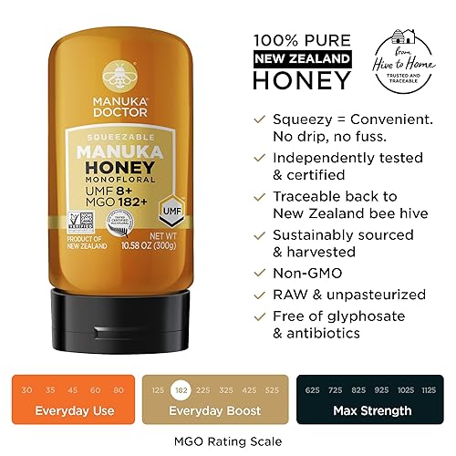 Miniatura 2 de MANUKA DOCTOR -UMF8/MGO 182+ Monofloral SQUEEZY y MGO 30+ Multifloral SQUEEZY Paquete de miel de Manuka, 100% miel de Nueva Zelanda pura.