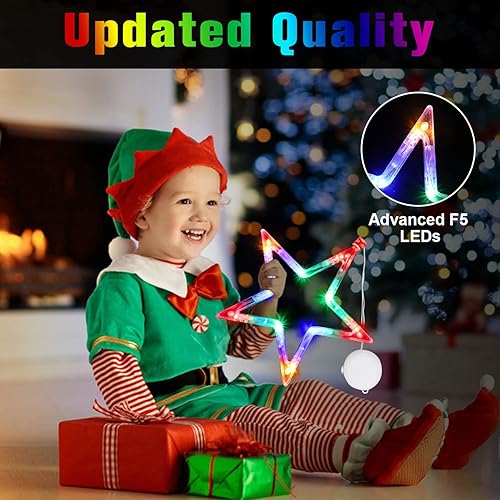 Miniatura 9 de Decoraciones de Navidad 3 luces de ventana de Navidad alimentadas por pilas decoración de ventana de Navidad árbol y cascabel campana y estrella en