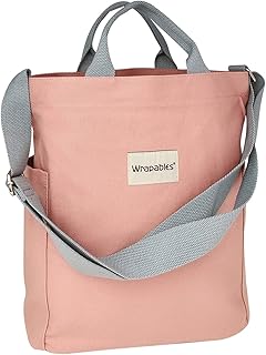 Wrapables Canvas Tote Bag for Women, Casual Cross Body Shoulder Handbag, Pink