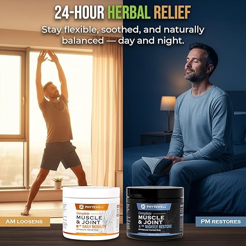 Miniatura 7 de AMPM - Paquete de frotamiento muscular y articular a base de hierbas  AM para movilidad y flexibilidad, PM para recuperación y relajación  Comodidad