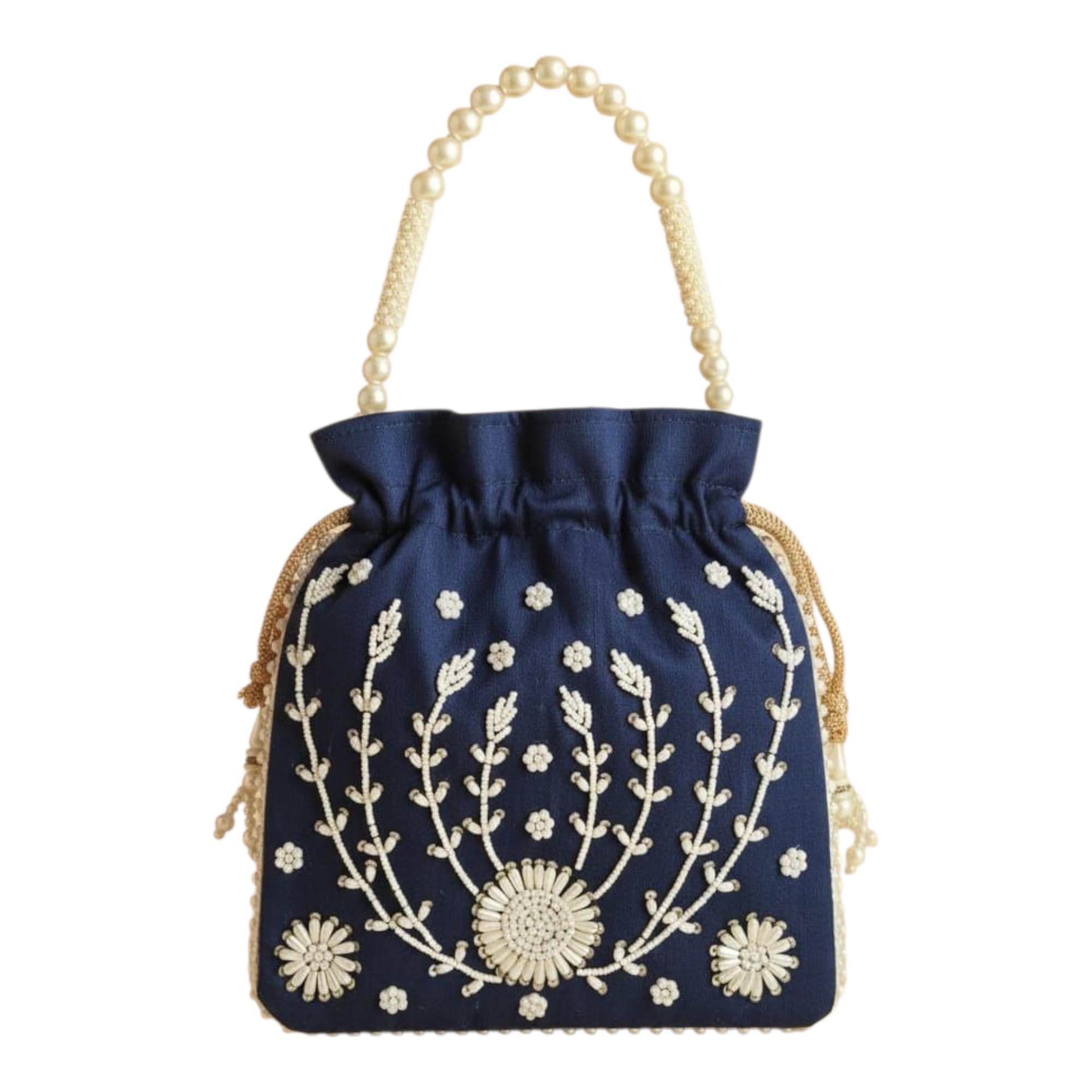 Women Pearl Embroidered Potli Bag with Beaded Handle | Bridal Clutch Drawstring Pouch for Wedding Ethnic Handbag for Ladies-image-20