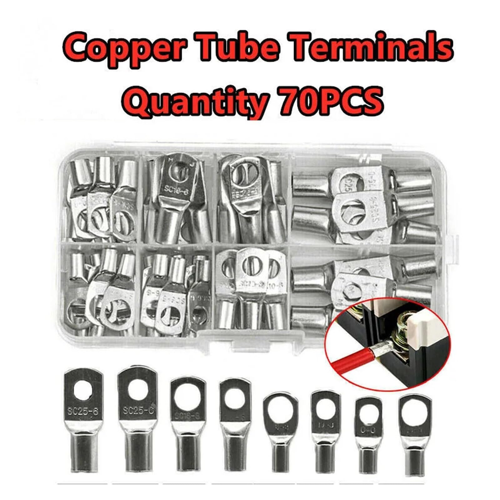 70 stücke Kupfer lock up Terminals SC6/SC10/SC16/SC25 Crimp Anschlüsse for Elektrische Verdrahtung Kabelschuhe