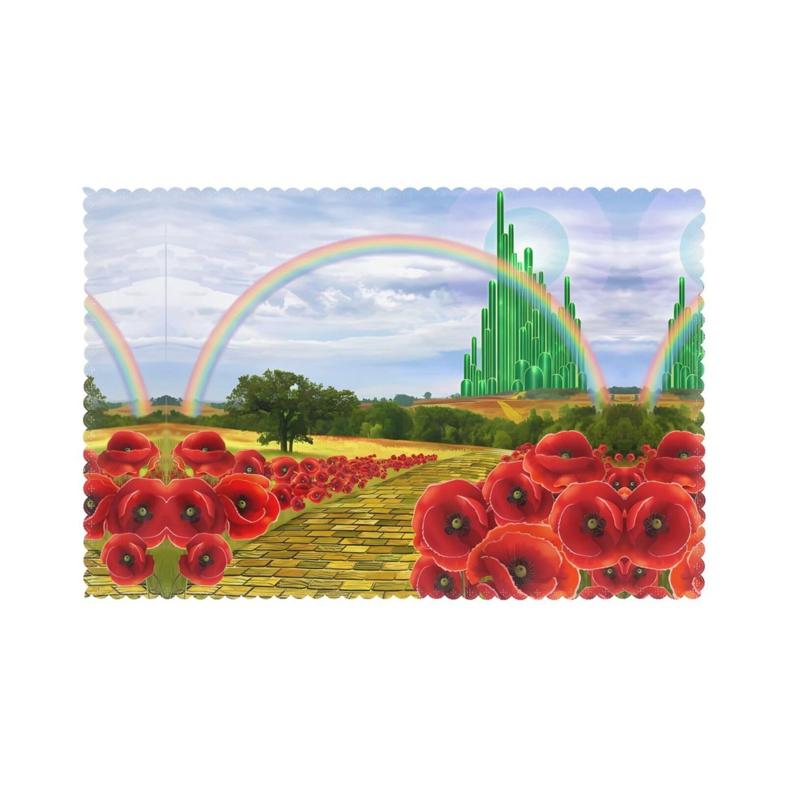 HJFCZH Poppies Field Yellow Brick Road Prints Placemats Set of 6 12x18in – Durable Table Layers with Heat-Resistant & Stylish Prints