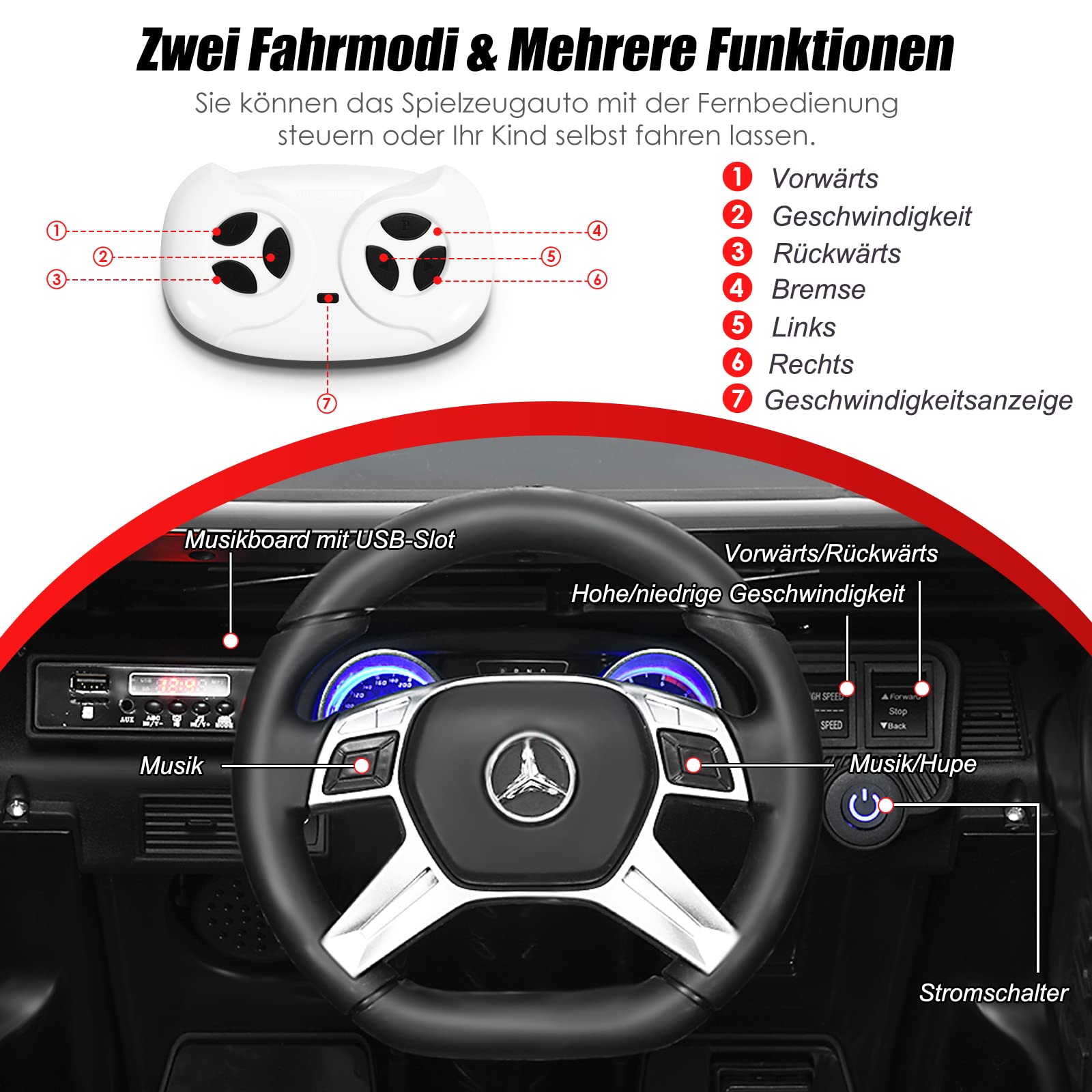 GOPLUS 12V Kinder Elektroauto Mercedes-Benz Maybach mit 2,4 Ghz Fernbedienung, Kinderfahrzeug mit Softstart, 2,5-5,5km/h, USB, MP3, LED-Licht, Sicherheitsgurt, für Kinder 3-8 Jahre alt (Schwarz)