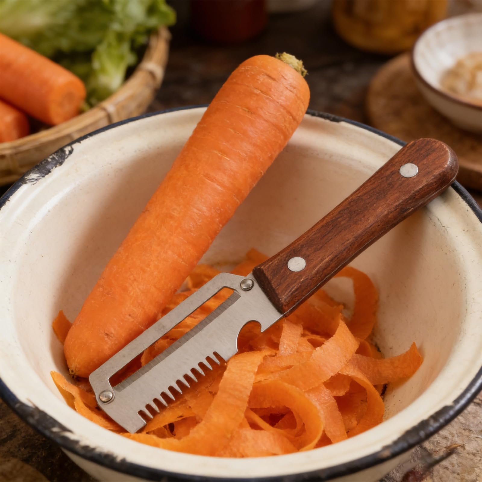 Lot de 2 Éplucheur à LScallion Slicer multifonctions 2 en 1 avec manche en bois pour légumes fruits oignons