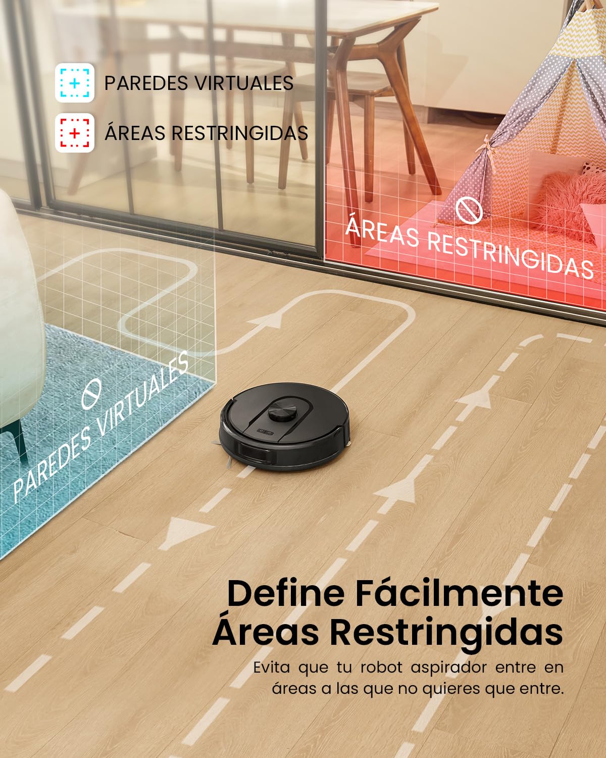 Vexilar W11 Robot Aspirador y Fregasuelos con Potente Succión 6000Pa, Robot Aspirador con Sistema de Navegación Láser Inteligente, Mapeo Inteligente, Base Autovaciado, Negro