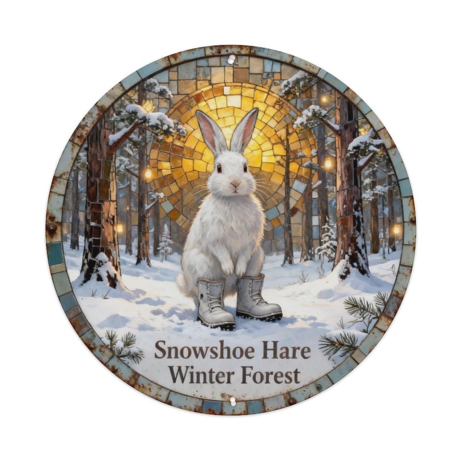 Snowshoe Hare Winter Forest Metal Tin Sign Plaque