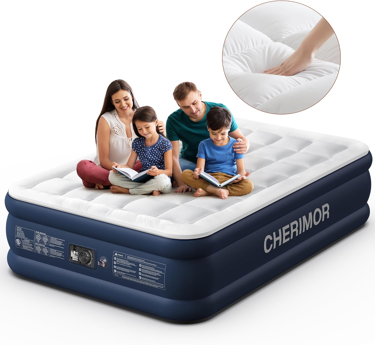 Air Mattress Queen with Built in Pump and Quilted Mattress Topper, 20″ Comfort Inflatable Mattress with Carry Bag, Self Inflation Comfort Blow up Mattress, Air Bed for Guest, Home & Camping