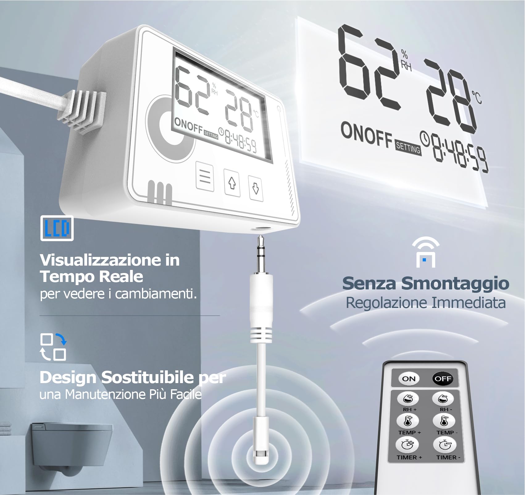 Aspiratore Bagno 100mm con Sensore di Umidità, Temperatura e Timer, Display Temperatura e Umidità in Tempo Reale Estrattore Aria Silenzioso, Ventola Spirazione Ventilatore con Telecomando