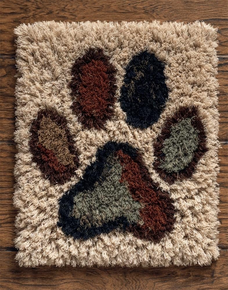 FWRTYCB Latch Hook Kits Rug Making Crafts with Pattern Printed,Dog Paw Print 20X15Inch Large Latch Hook Rug Kit Tapestry Rug Making Kits DIY Crafts Unfinished Handmade Crochet Yarn for Adults Begin