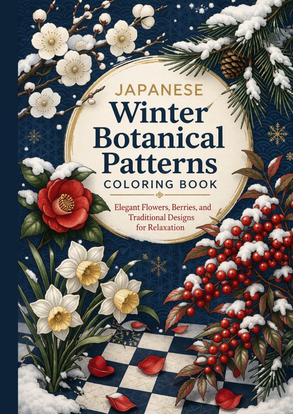 Japanese Winter Botanical Patterns Coloring Book: Elegant Flowers, Berries, and Traditional Designs for Relaxation