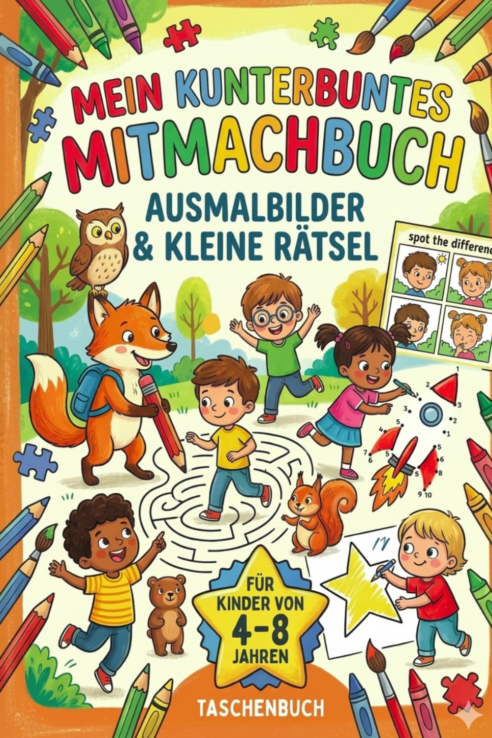 Mein Kunterbuntes Mitmachbuch ab 4 Jahre Taschenbuch 70 Seiten: Ausmalbilder und kleine Rätsel auf 70 Seiten