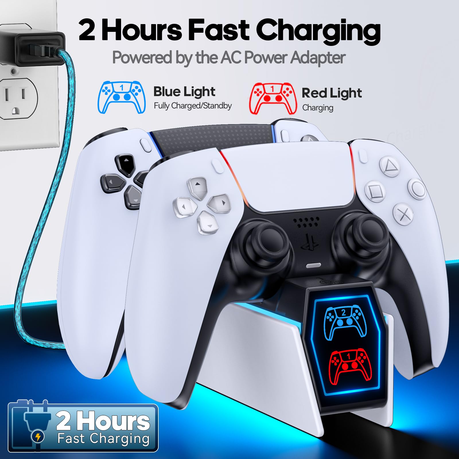 Base di Ricarica PS5 e Edge, Caricatore per Controller Con Adattatore e Cavo USB, Accessori per Playstation 5 Console