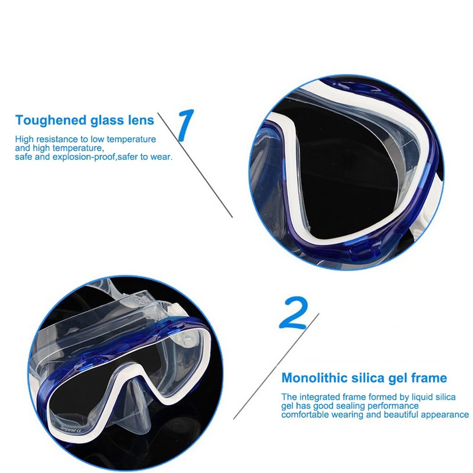 JINGYAN Okulary pływackie Swimming Goggles Diving Snorkeling Glass Mask Scuba Snorkel Watersports Tempered Equipment