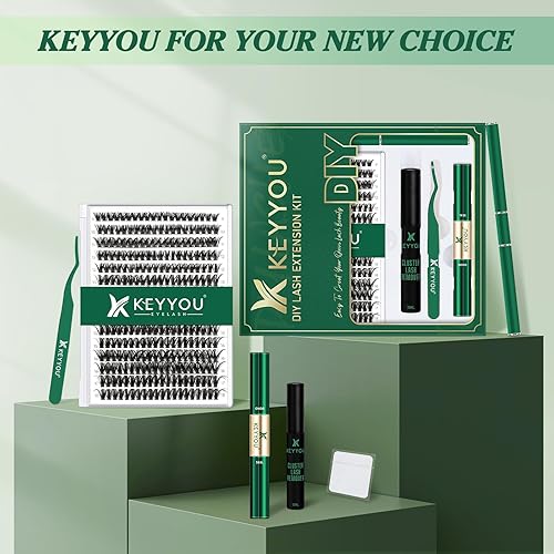 Miniatura 7 de KEYYOU - Kit de extensión de pestañas para bricolaje, 300 piezas, kit de extensión de pestañas individuales 50D 0.07D, 9-18 milímetros, kit de