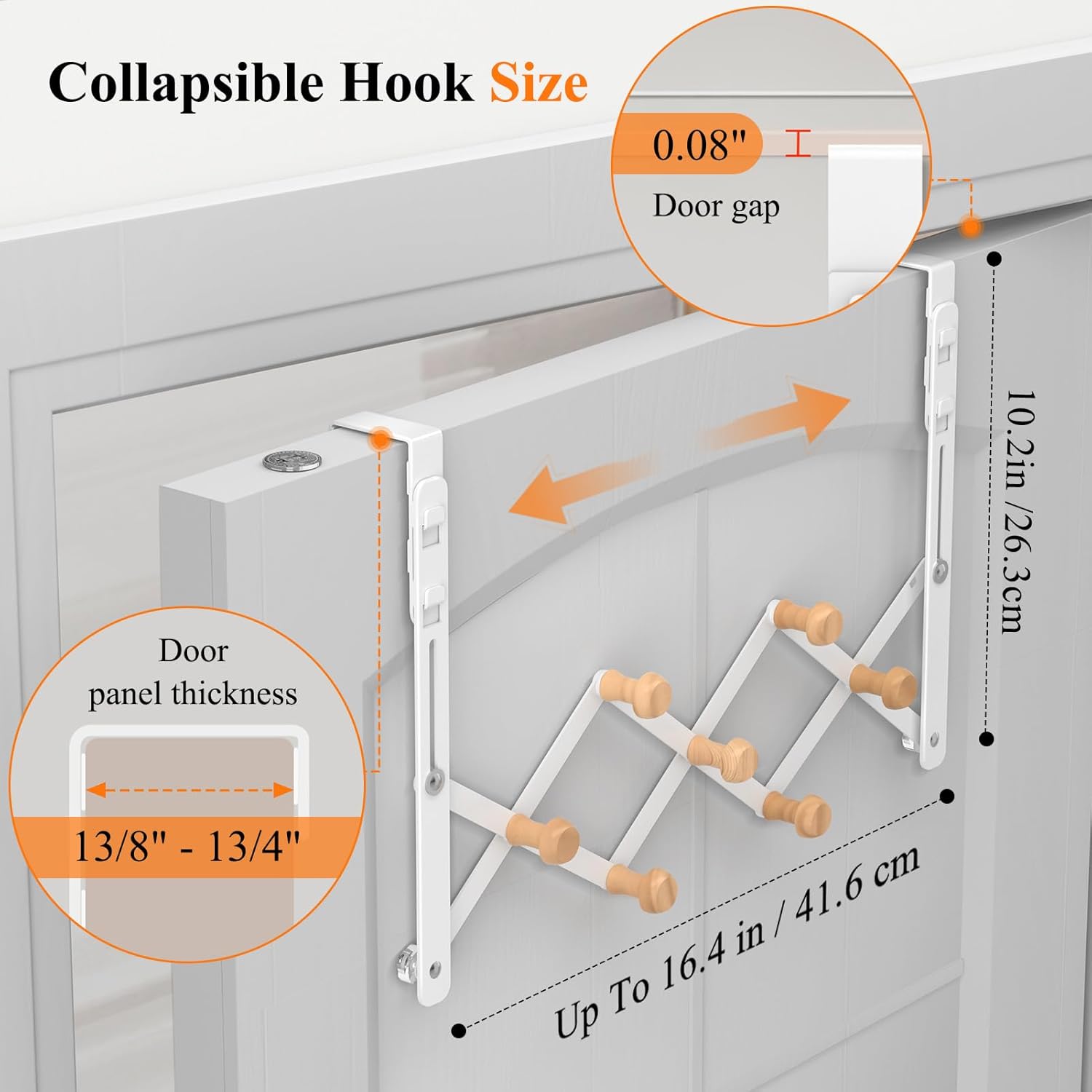 FYY Over The Door Hooks, Door Hanger Towel Rack Organizer, Collapsible No Drill Holder, Heavy Duty Easy to Install, Pads and Wooden Knobs, No-Scratch for Bathroom Clothes Coat Travel, Fit 1-3/4"