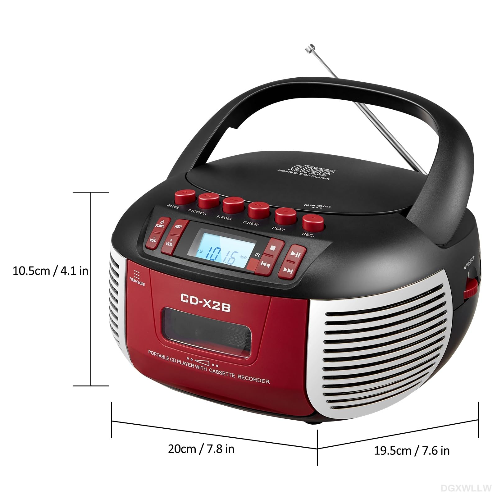 Boombox odtwarzacz kasetowy CD z radiem AM FM, Bluetooth, odtwarzanie płyt CD, pilot zdalnego sterowania, port USB, wejście AUX i gniazdo słuchawkowe, nagrywanie taśmowe, dźwięk stereo