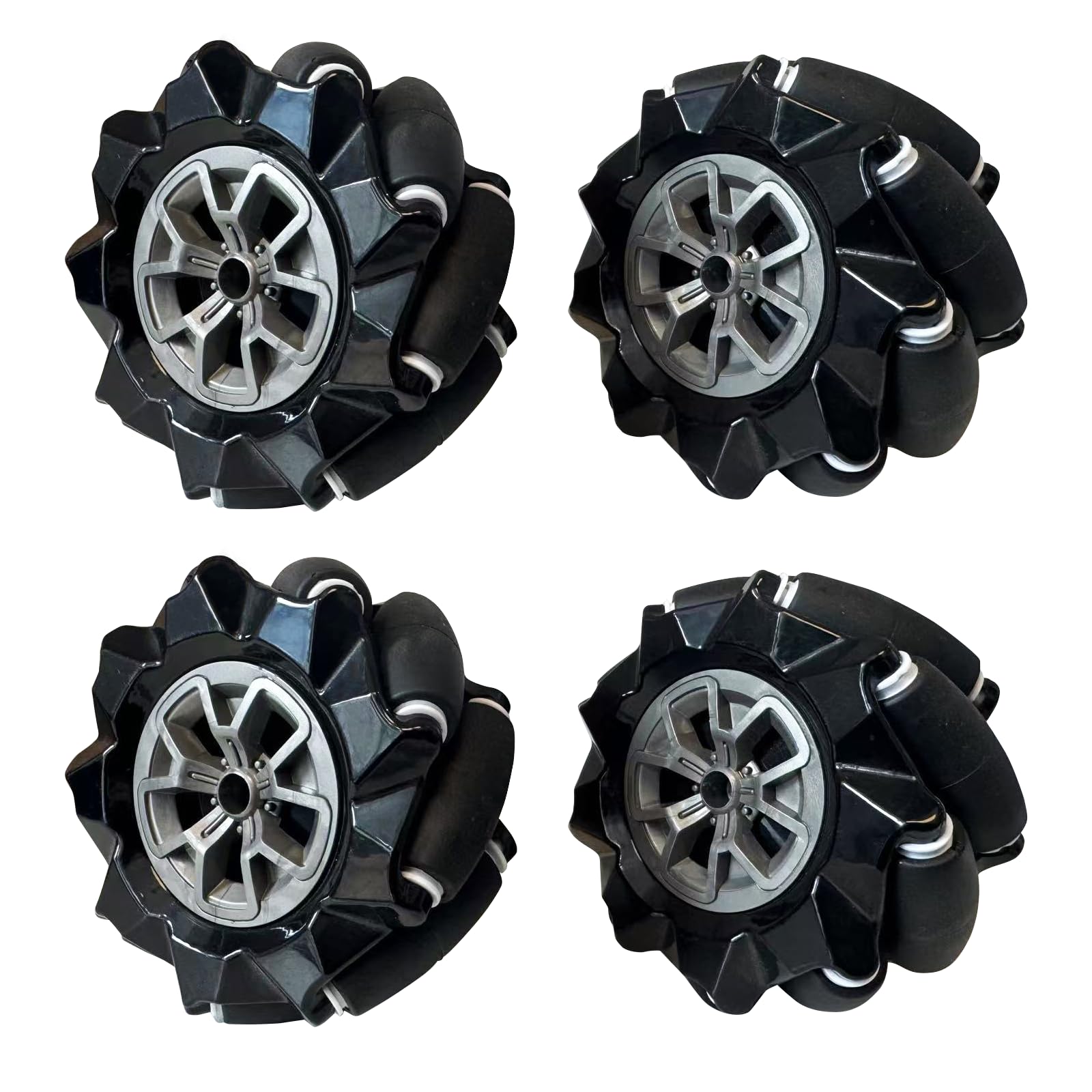 Ruedas Mecanum de 60 mm, ruedas de robot, ruedas omnidireccionales 4WD, neumático omnidireccional con 4 conectores de motor de acoplamiento de metal de 4 mm para chasis de coche robot AGV, plataforma