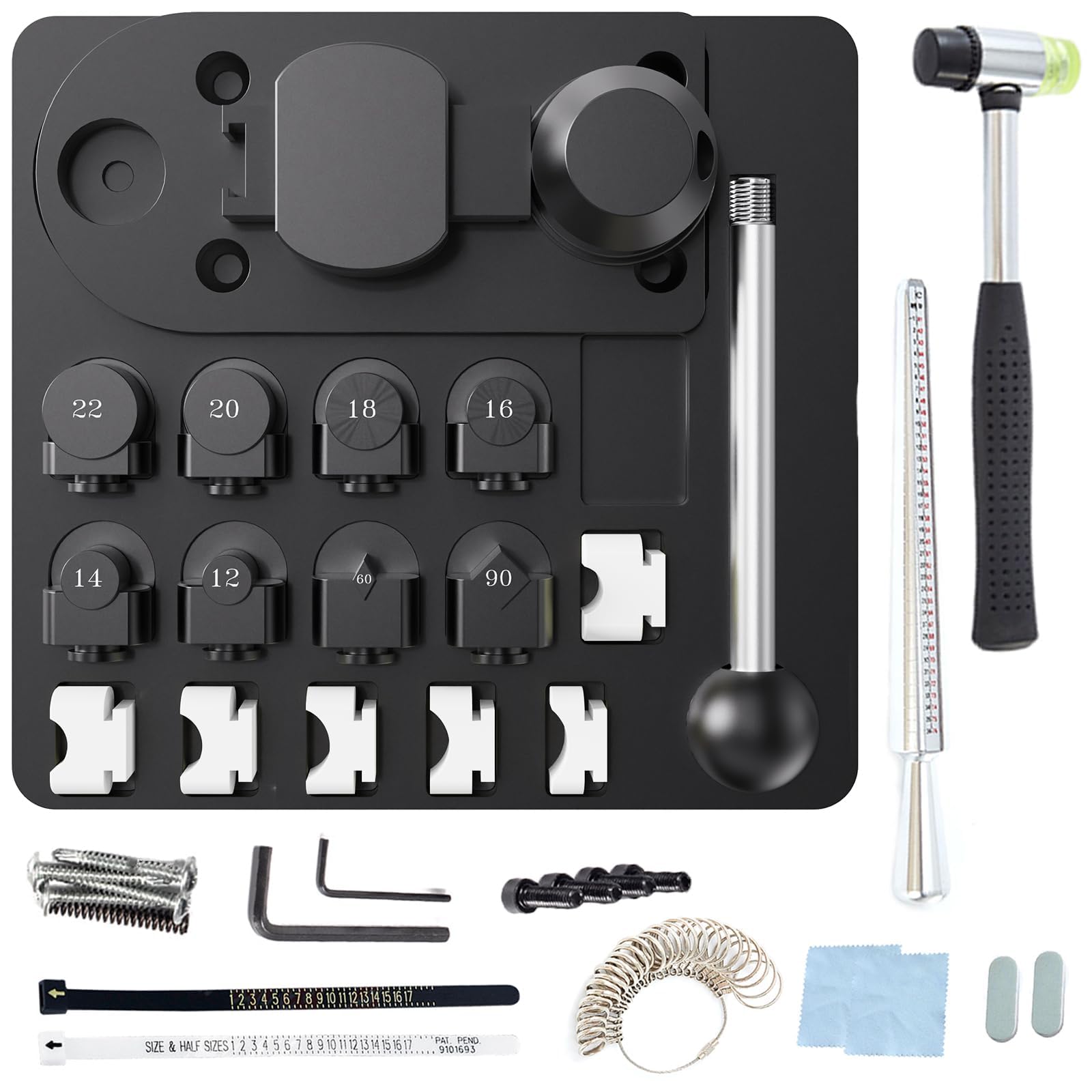 I IHAYNER Ring Bender Tool for Spoon Rings Heavy Duty – Jewelry Ring Bending Tool Kit with Mandrel, Sizer Gauge, Nylon Dies, Hammer & Polishing Tools – Ring Maker Machine for DIY Jewelry Craft