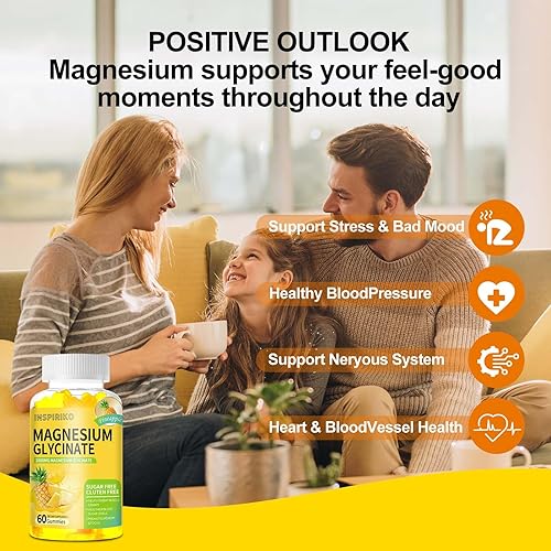 Miniatura 7 de Gomitas de glicinato de magnesio de 1000 mg  Suplemento de potasio de magnesio sin azúcar con vitamina D, B6, CoQ10 para adultos y niños, alta