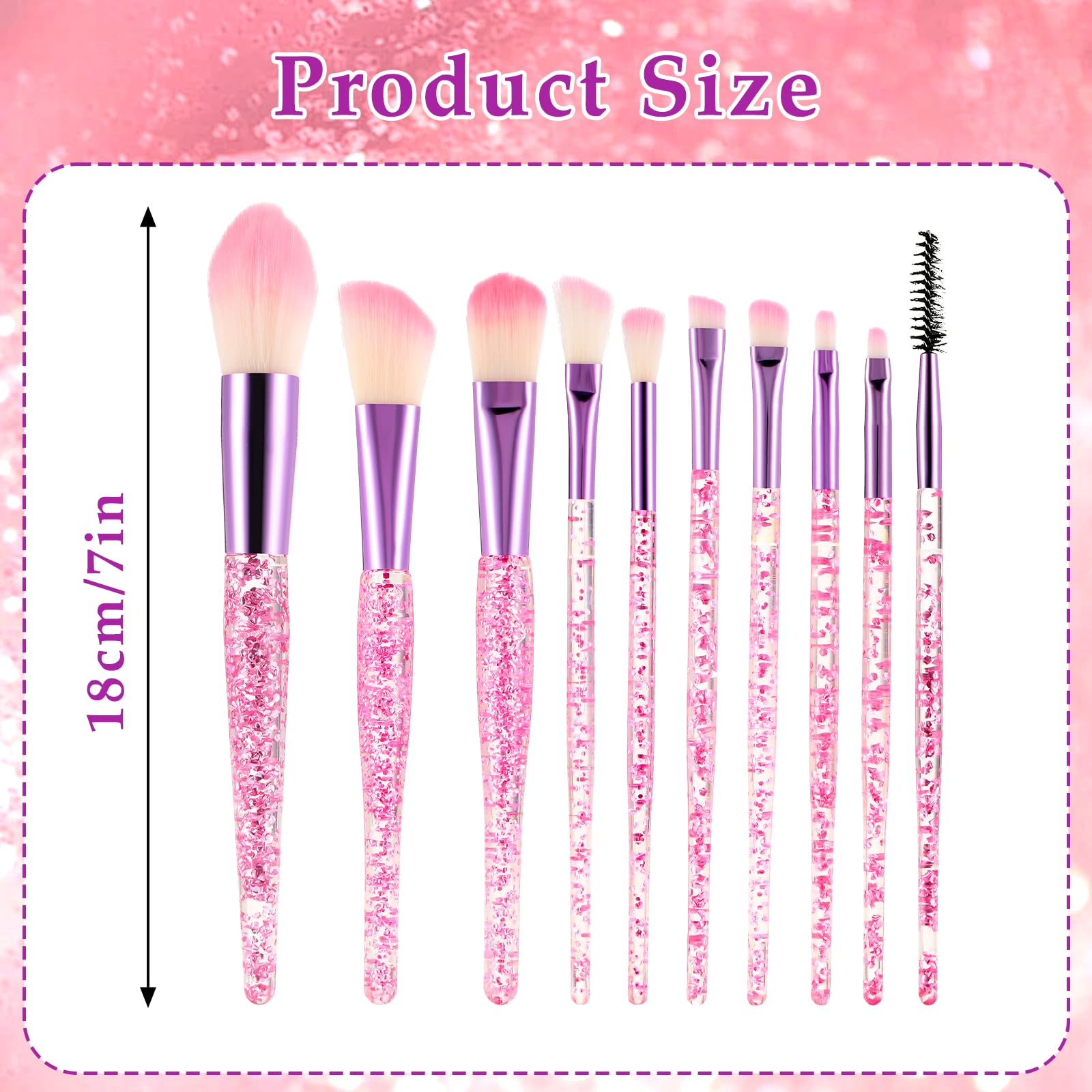 Molain Lot de 10 pinceaux de maquillage en cristal à paillettes pour fond de teint bling bling - Pinceau à poudre irréprochable - Pinceaux anti-cernes pour eye-liner, blush, pinceau de maquillage