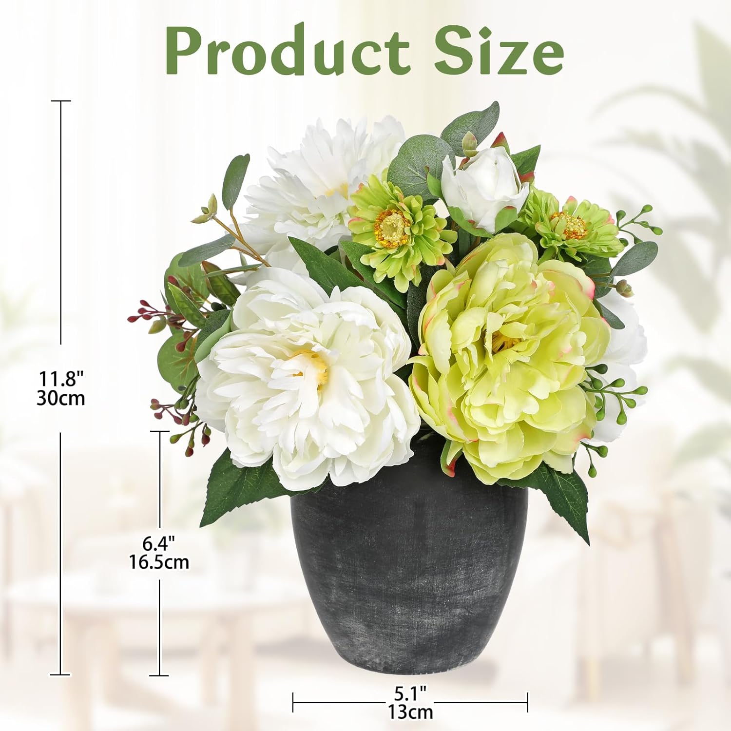 DILATATA Fake Flowers in Vase Faux Floral Arrangements Centerpiece Artificial Flowers with Vase Spring Flower Centerpieces for Tables White Silk Flowers Arrangement in Vase