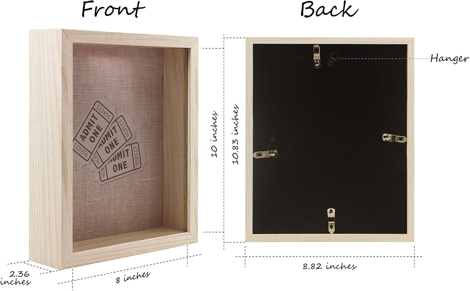 Space Art Deco, Shadow Box Frame - Shadow Box Display Case Top Loading Wood Frame - Wine/Bottle Caps, Shells, Ticket Stubs Holder, Great for Weddings, Pictures, Mementos (Natural, 8x10, 1-Pack)