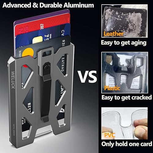 Miniatura 3 de Porta credenciales, soporte de tarjeta de identificación de aluminio duraderobilletera con cordón y clip metálico, soporte para 4