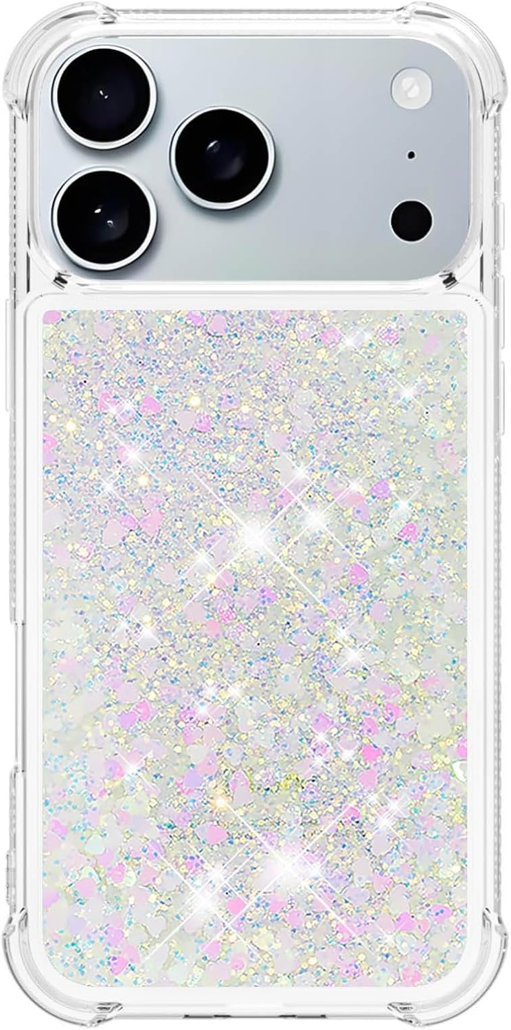 Bling Glitter Case for Apple 17 Pro, Soft TPU Sparkly Flowing Liquid Floating Clear Case for Women Girls Cover for iPhone 17 Pro.Liquid White - Image 7