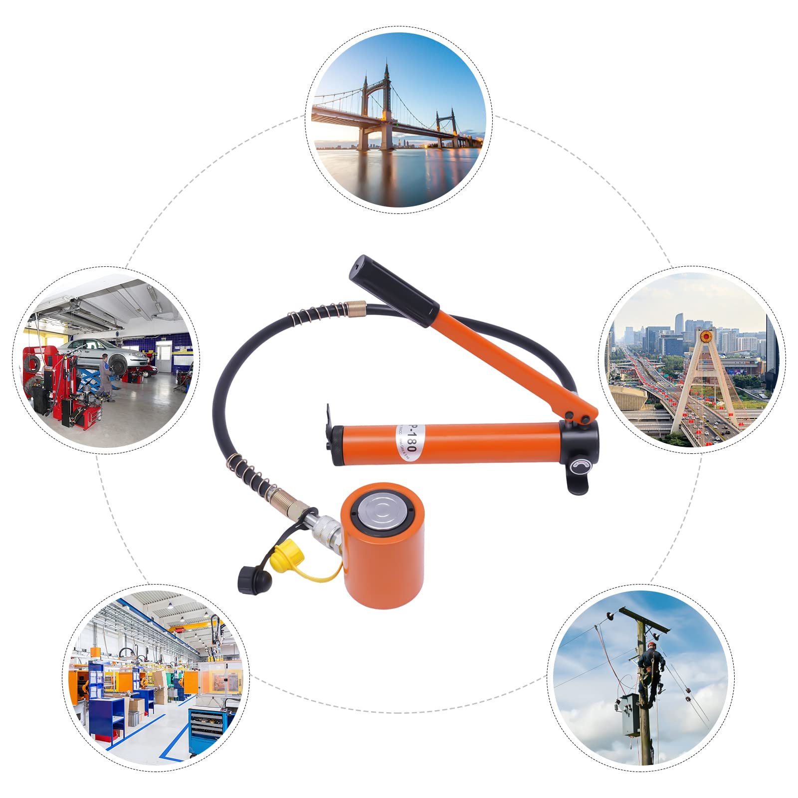 Hydraulikzylinder Hebebock Hydraulikzylinder Bausatz Tragbarer Hydraulischer Wagenheber 20T 50mm mit Manuelle Hydraulische Pumpe 70Mpa 350CC für Autoreparatur, LKW, Bauernhof, Orange