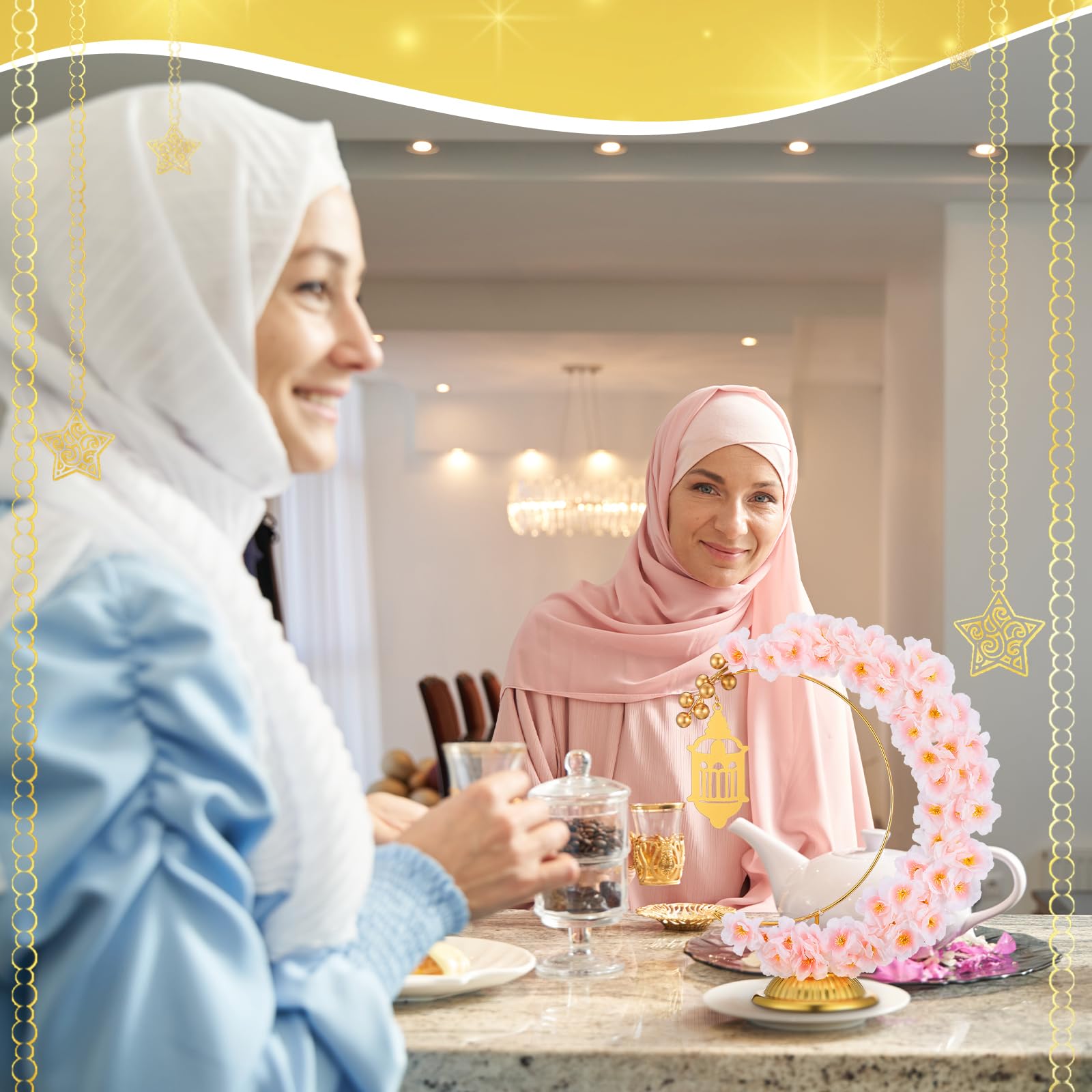 Yookeer Decorazioni per il Ramadan Eid Mubarak, ghirlande illuminate a forma di luna con castello per camino, ufficio, camera da letto, feste, feste musulmane, decorazione da tavolo per la casa