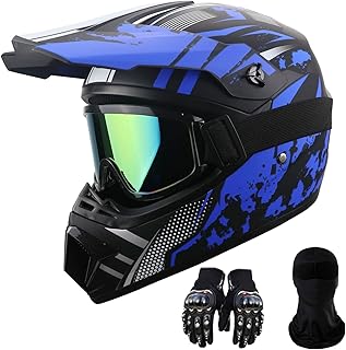 Motorcycle Dirt Bike Helmet Full Face Motocross Helmets for Outdoor Sports Off Road Racing Mountain Bike Men Women Off-Road Helmet Gloves Goggles for Adult Youth DOT/FMVSS 218 Approve