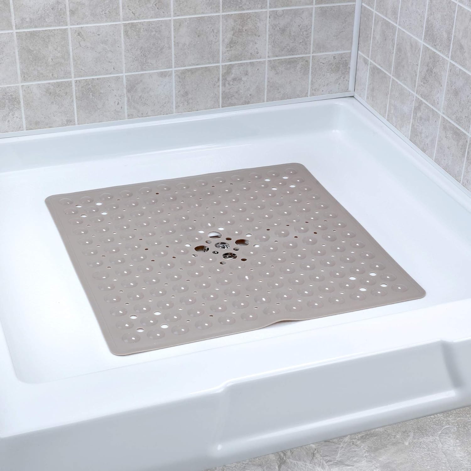SlipX Solutions White Square Shower Stall Mat Provides Reliable Slip-Resistance (21 Inch Sides, 160 Suction Cups, Great Drainage) : Home & Kitchen