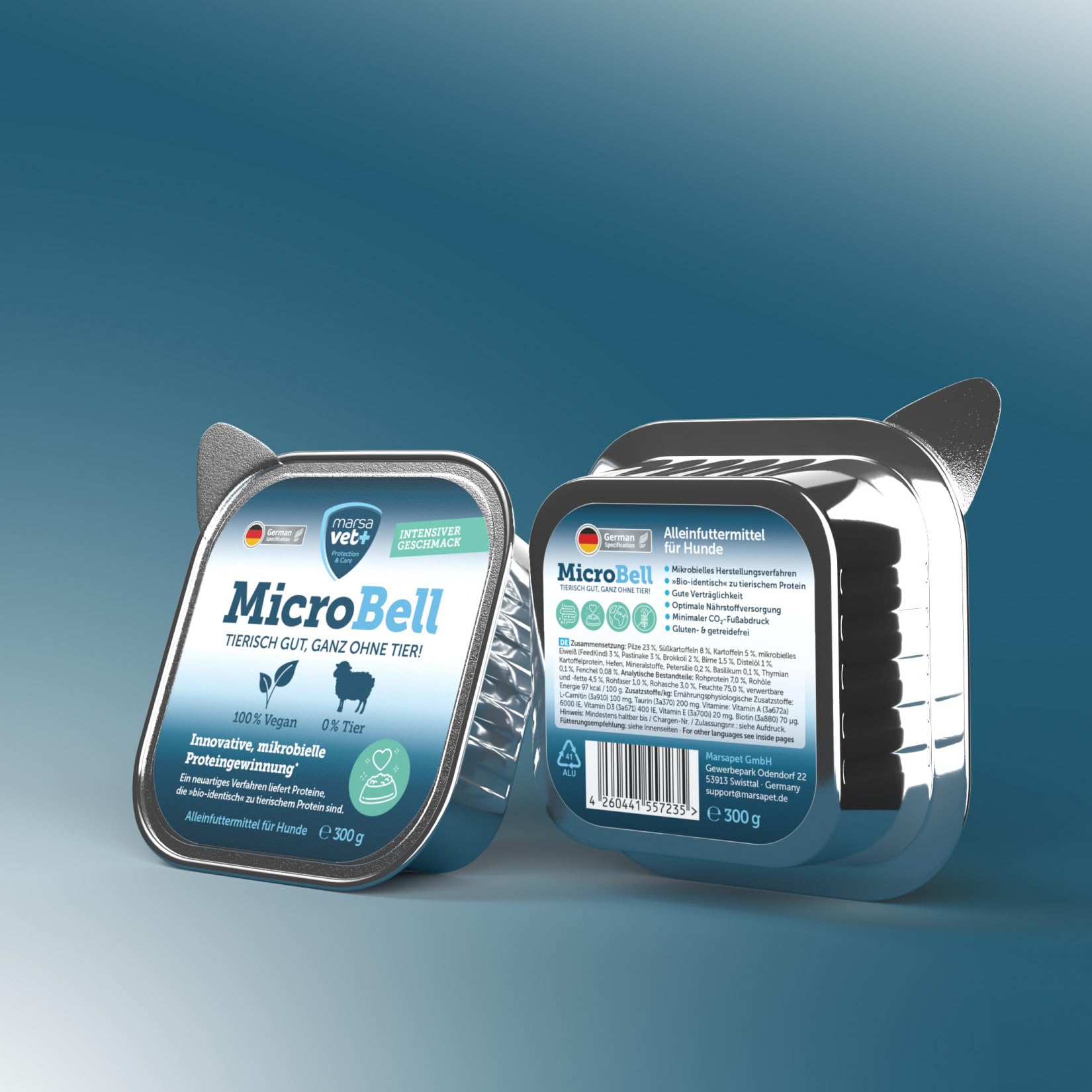 Marsavet - Nourriture humide végétalienne pour chien - MicroBell avec protéines microbiennes - 9 x 300 g - Nourriture humide hypoallergénique sans céréales ni gluten - Aliment complet et innovant pour
