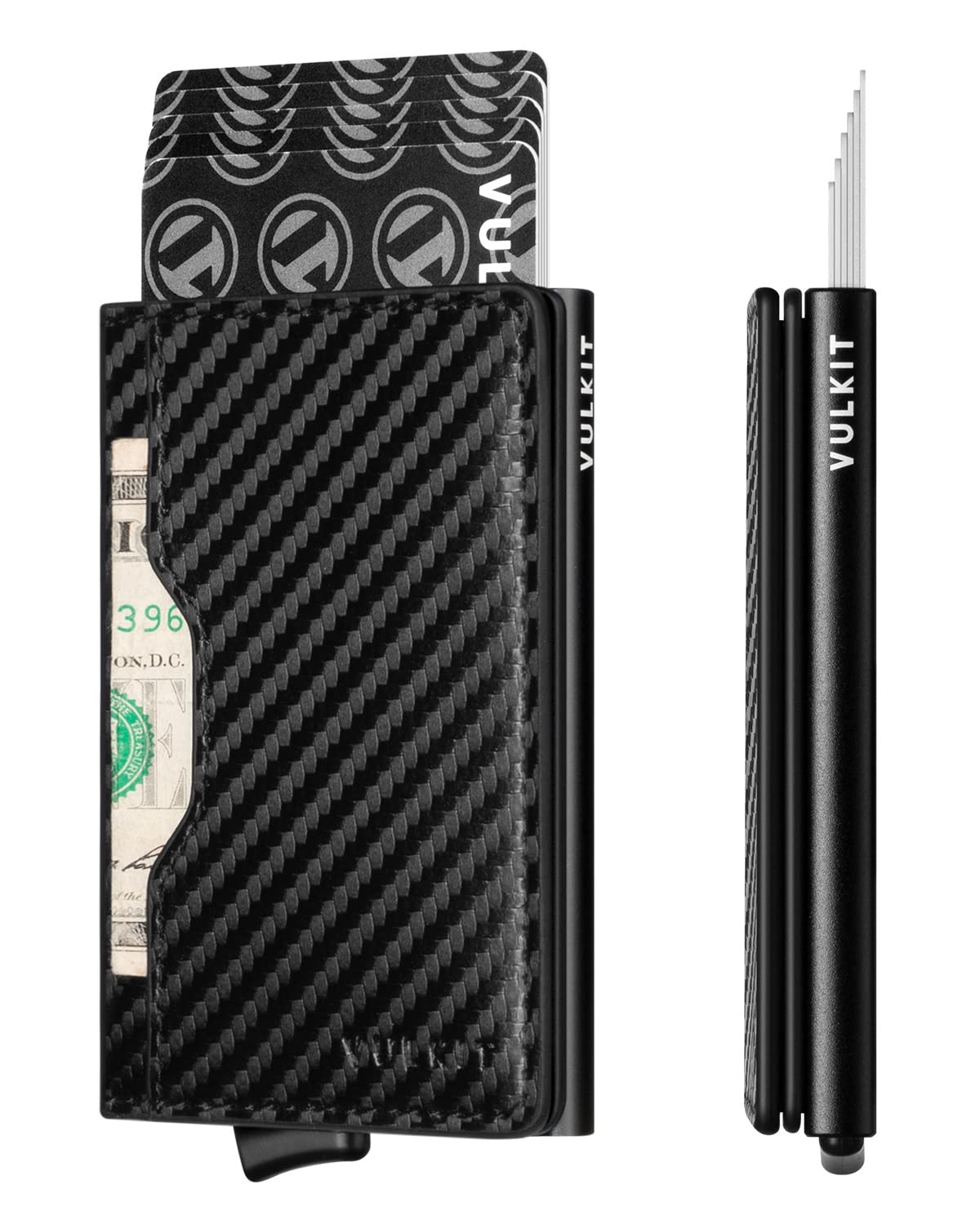 VULKIT Cartera Tarjetero Hombre Pequeño con Ranuras de Piel Tarjetero Metalico para Tarjetas Automatico Caso con Bloqueo RFID