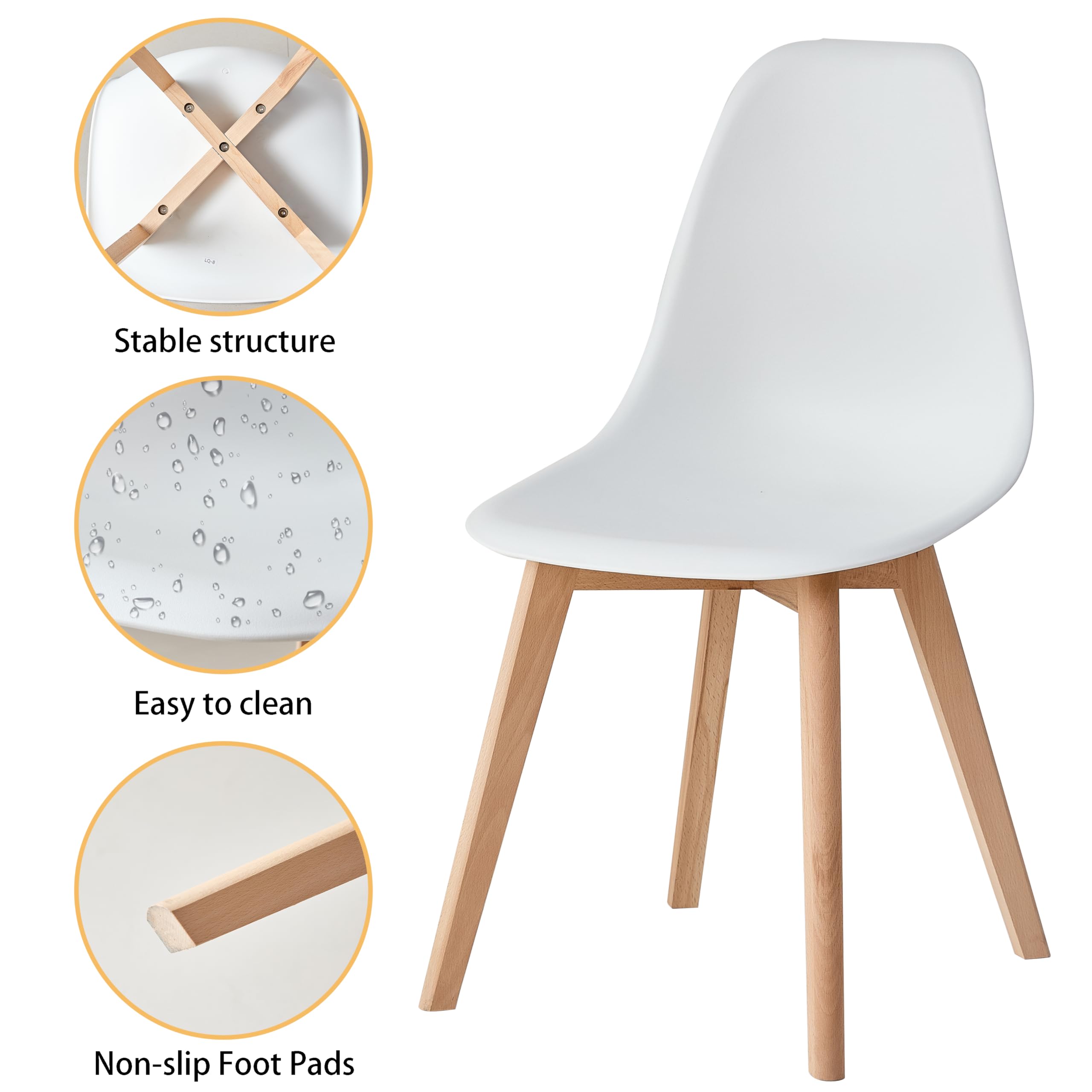 GrandCA HOME Sedia da pranzo in Stile Nordico,Set di 4 sedie con Gambe in Legno massello, Adatto per sala da pranzo soggiorno (Bianco)