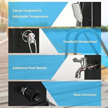 Outsunny 10.6 Gallons Solar Heated Shower, Outdoor Shower, 7ft
