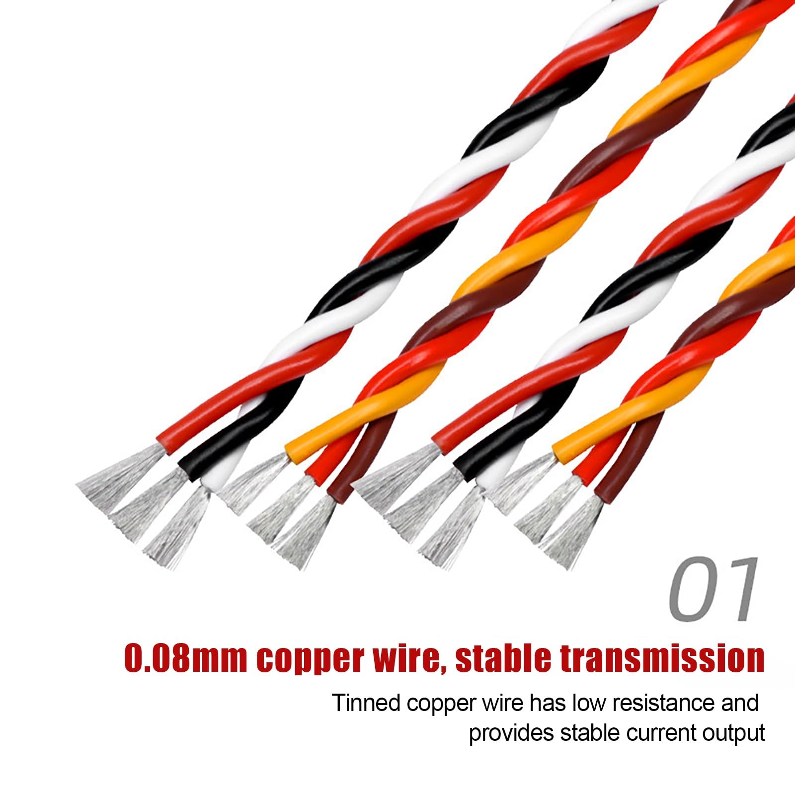 RC Servo Verlängerungskabel 26AWG 22AWG Verdrilltes Signalkabel Verzinntes Kupfer Silikonisolierung Flexibel Für Modellflugzeuge Autos Boote(Black-red-white(22AWG),300FT)