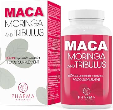 Maca Root with Moringa and Tribulus Terrestris Capsules - Black, Yellow & Red Maca Root for Women and Men - 60 Vegetable Capsules