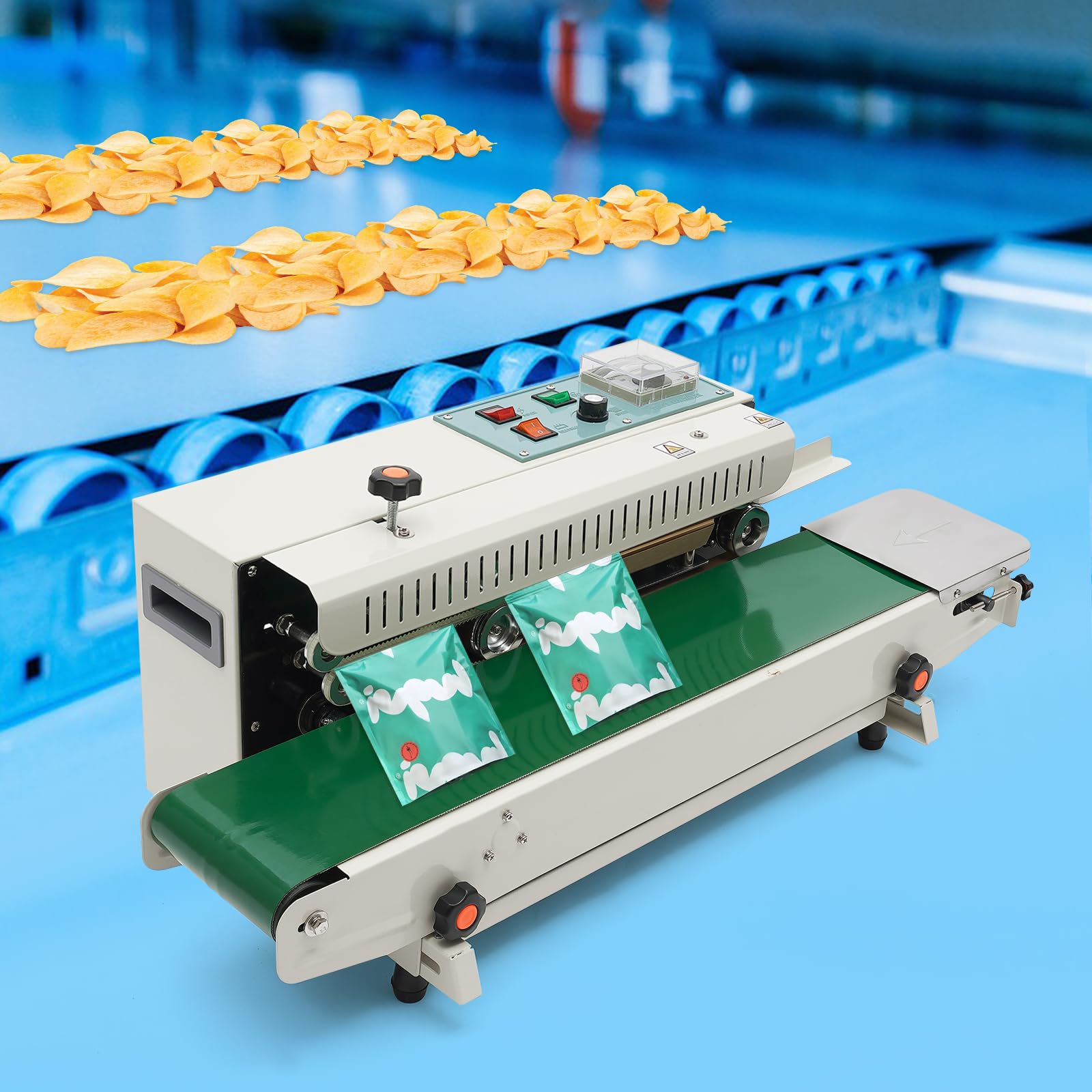 Heißsiegelmaschine 500W Automatisches Durchlaufsiegelgerät 0-12m/min Versiegelgeschwindigkeit 0-300°C Temperatur 12mm Siegelbreite Verpackungsgerät für Lebensmittel Pharmazie