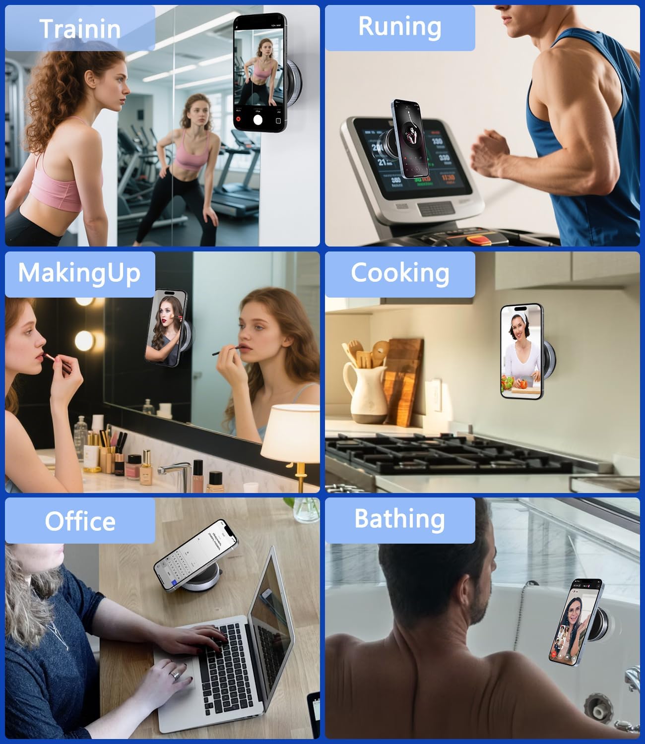 Magnetic Phone Holder Mount with Suction Cup [360° Rotatable] Compatible with MagSafe iPhone for Shower, Kitchen, Gym, Glass, Mirror, Car Display, Any Smooth Surface - Black