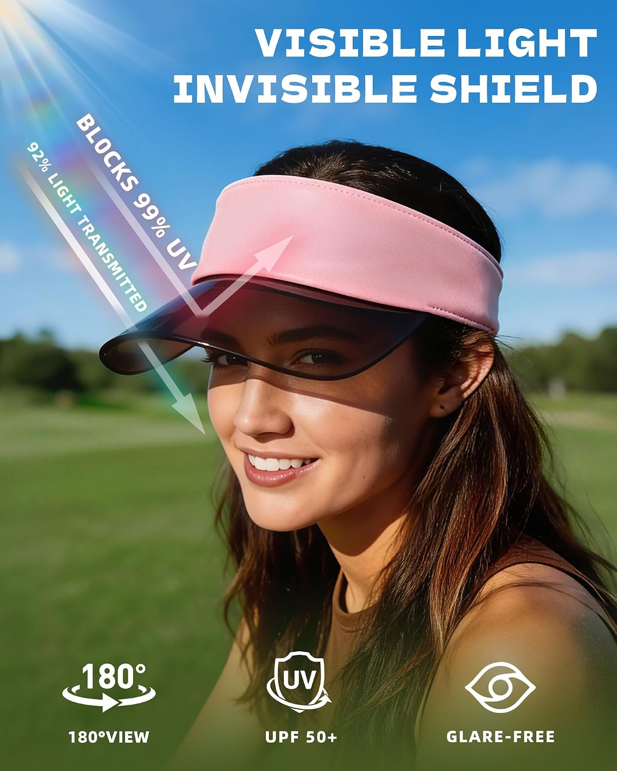 Transparent Sun Visor Hat for Women Men - UPF 50+ Clear Brim Adjustable Drawstring for Golf Tennis Pickleball Hiking