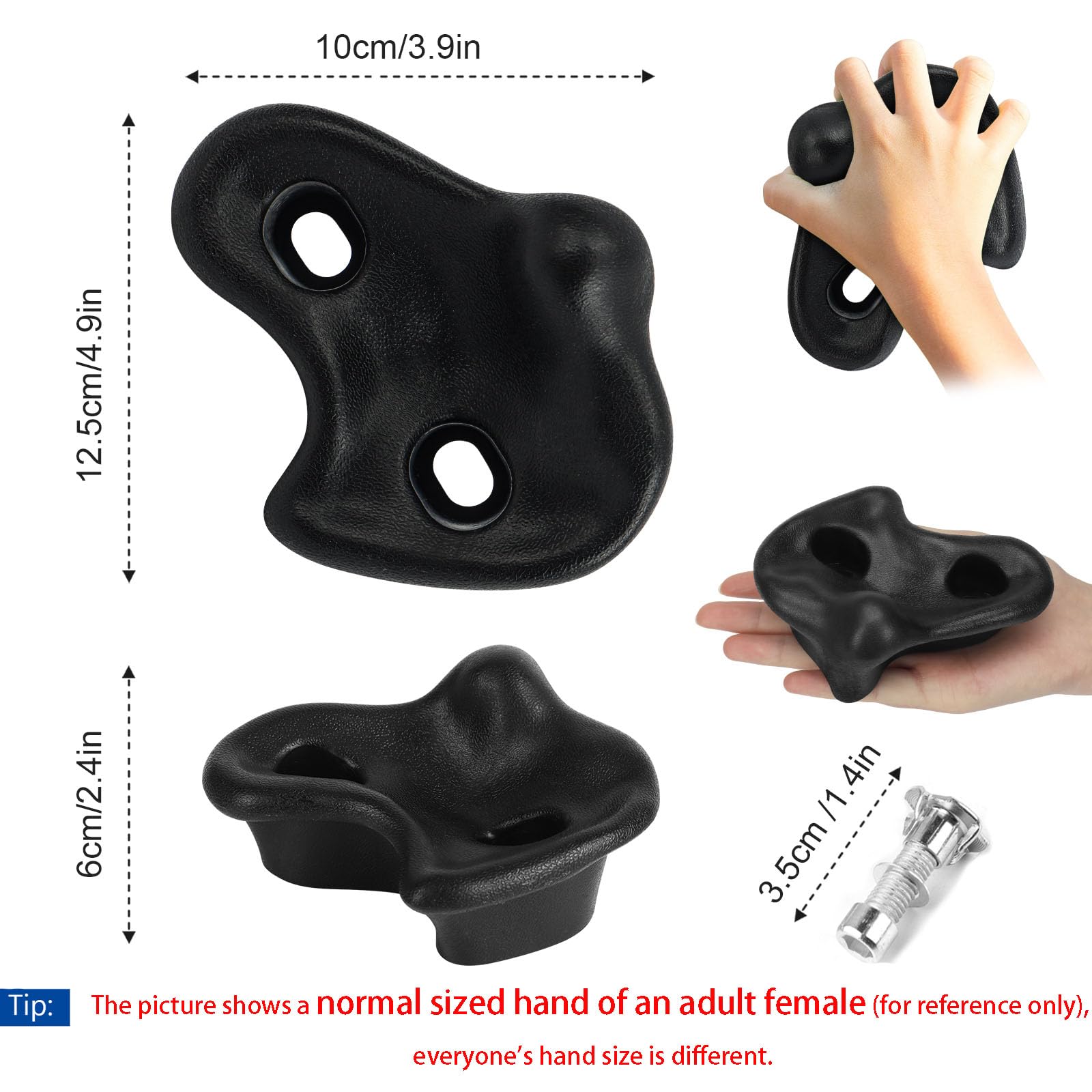 10PCS Black Rock Climbing Holds,Extra Large Hard Plastic Comfortable Rock Climbing Stone Rocks Bright Colors Wall Stones with Screw Pad and Nut for Outdoor Indoor Climbing Frames Adult Playground