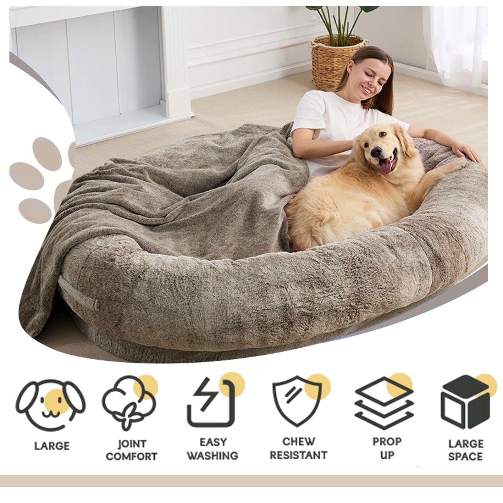 Cama perro cómodo y cálida,Grande Cama for Perros Humanos,cama grande y cómoda for perros humanos,Cama for perros humanos,cama grande y cómoda for perros humanos(L*W*H:165*100*25CM/65*39*9IN)