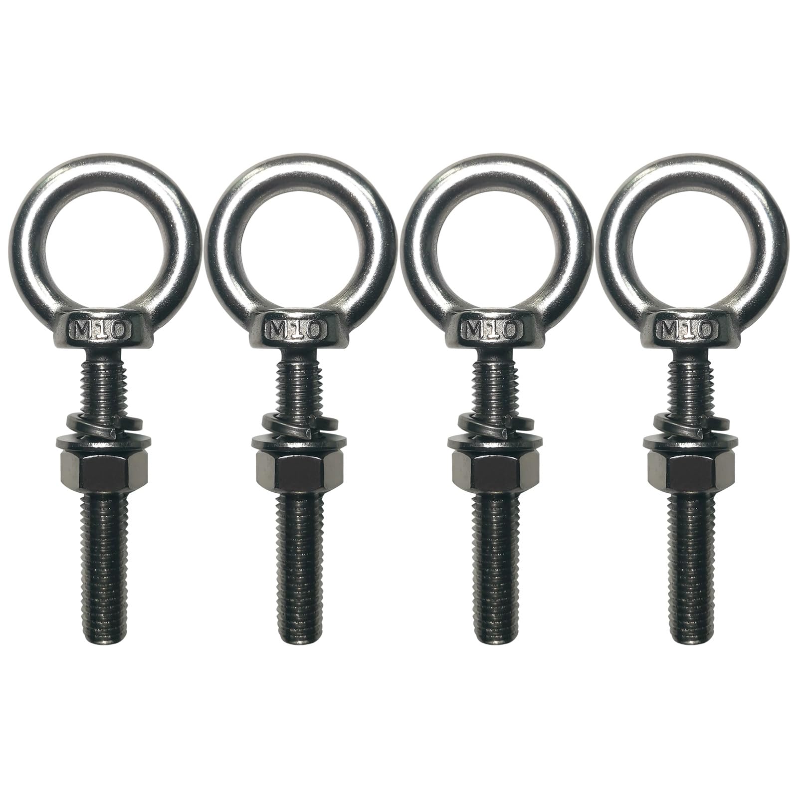 Vite ad anello M10 x 60 mm, 4 viti ad occhio con dadi esagonali e rondelle, in acciaio inox fuso, viti ad anello per fissaggio e sospensione