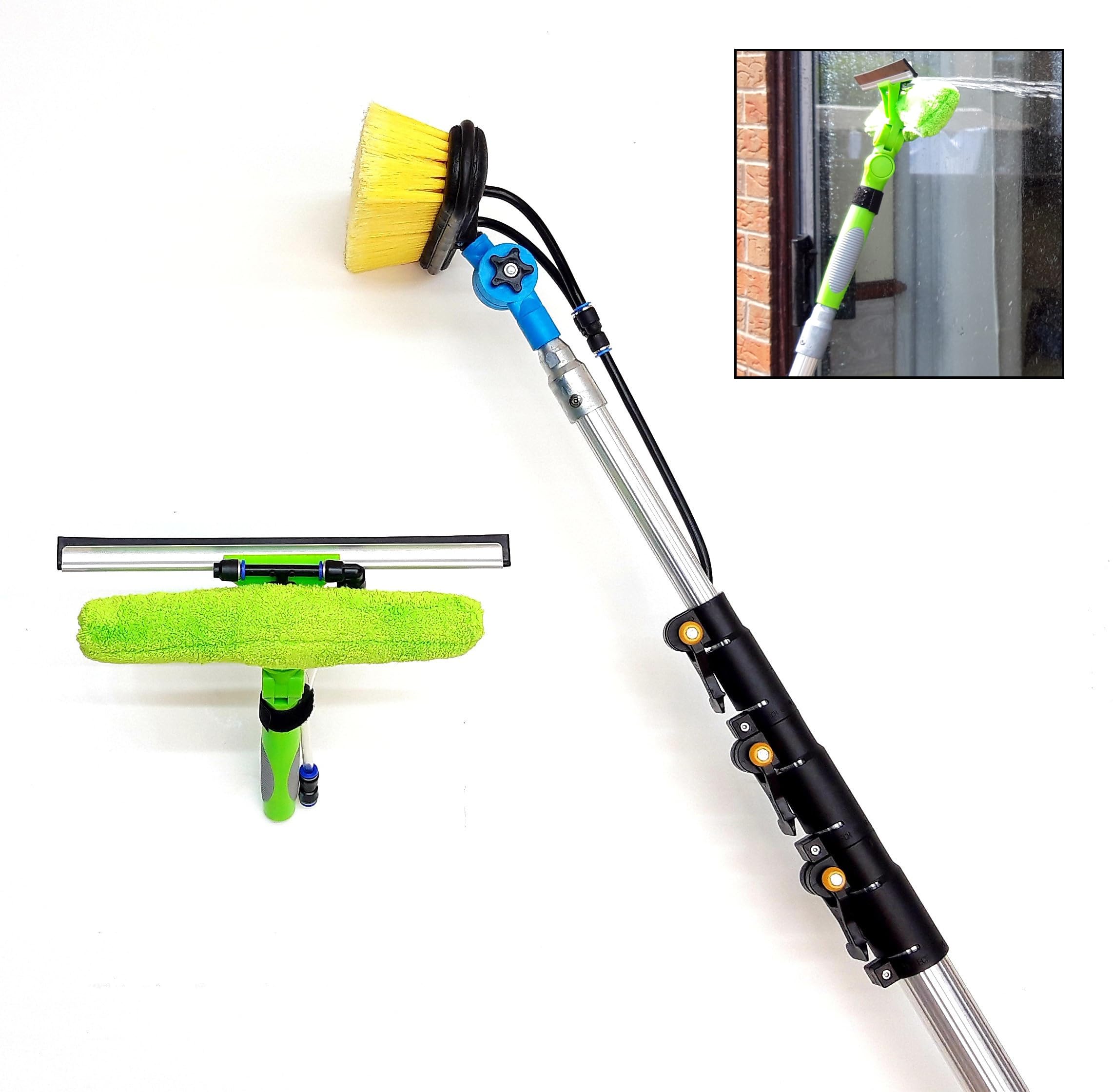 16ft-20ft-24ft Water Fed Window Cleaning Pole Conservatory Solar panel Extension Extendable Extended Telescopic Brush Squeegee Equipment Hose Fed Kit. (16ft)