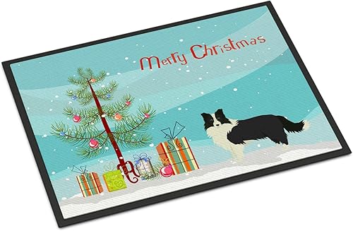 Caroline's Treasures CK3522MAT Border Collie - Tapete para puerta delantera de árbol de Navidad, 18 x 27 pulgadas, para interiores y exteriores,