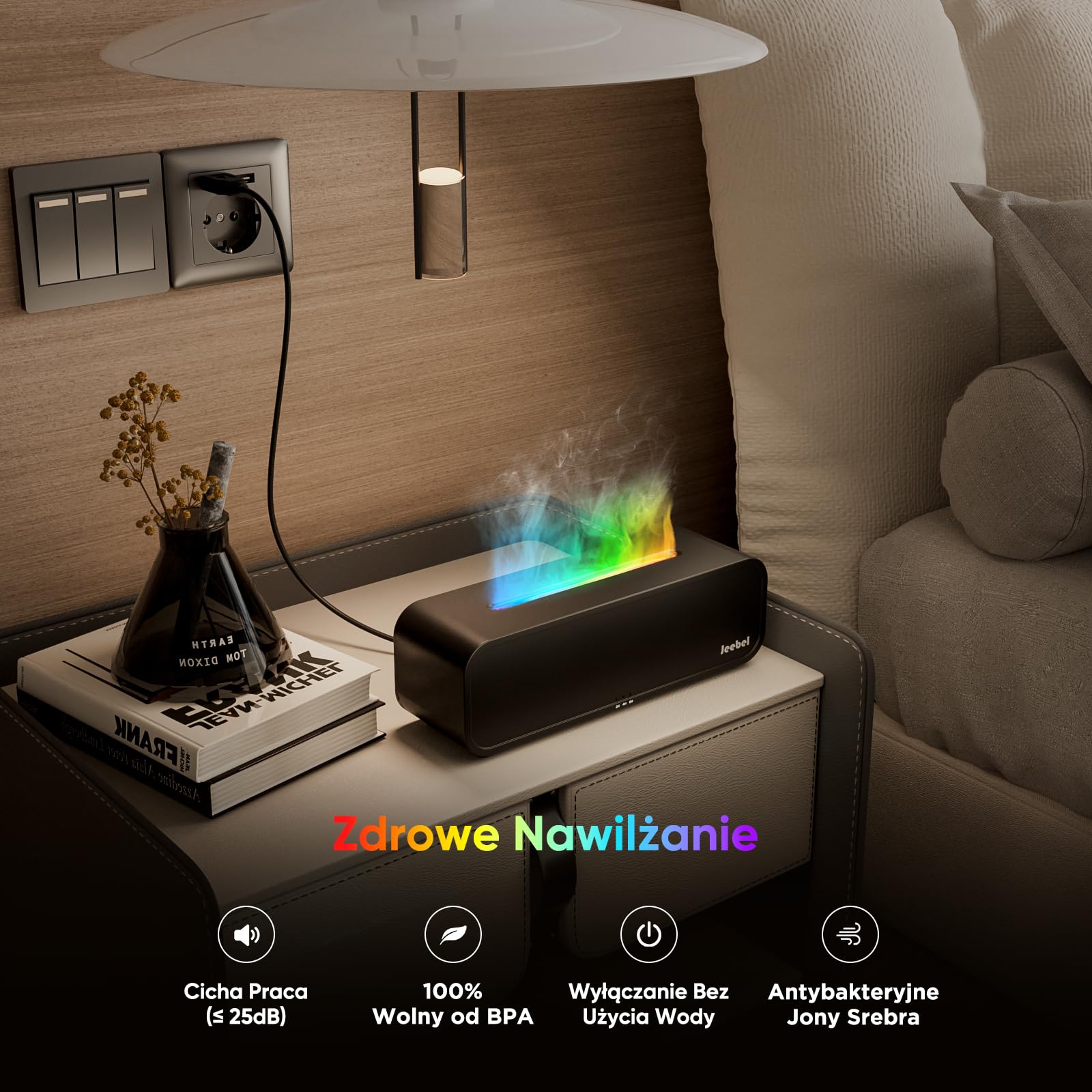 Jeebel Dyfuzor zapachowy do olejków eterycznych – rozpoznawanie rytmu, dyfuzor do aromaterapii, z funkcją zmiany płomienia RGB, pilot zdalnego sterowania, 7 trybów, timer – 250 ml mini nawilżacz