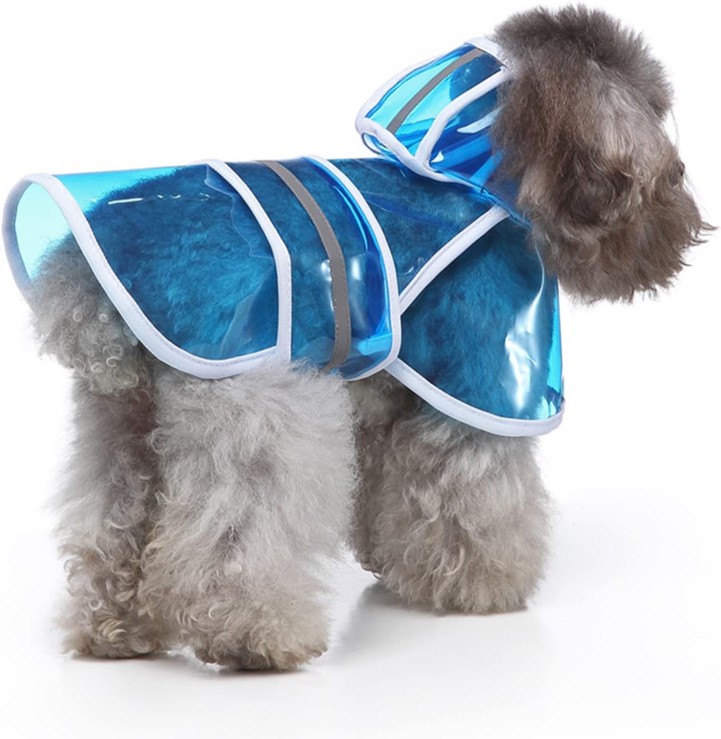 Clear Dog Raincoat with Adjustable Belly Strap and Leash Hole - Hoodie with Reflective Strip Slicker Rain Poncho Jacket for Small Medium Dogs