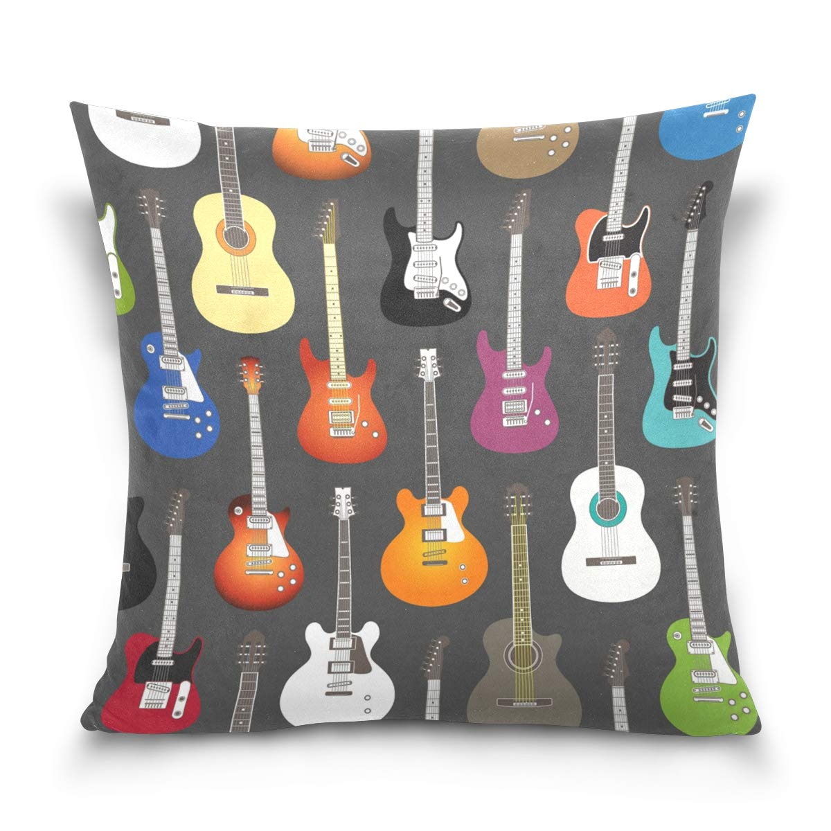 Linomo Throw Pillow Cover 16X16 Inch, Musical Instruments Music Guitar Violin Decorative Pillow Cases Cushion Cover For Couch Sofa Bed Home